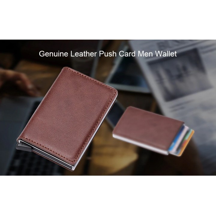 11988 Genuine Leather Push Card Men Wallet