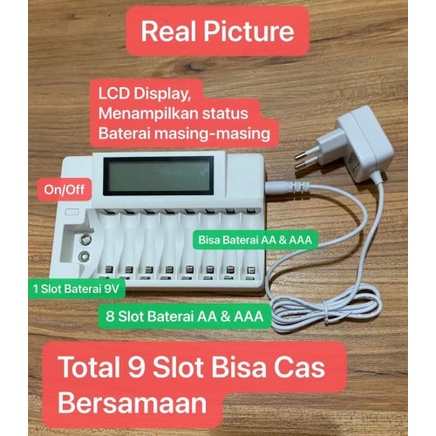 CHB-005 9 Slot Display LCD Smart Charger Battery RECHARGEABLE Fast Charging Ni-Mh / Ni-cd Baterai