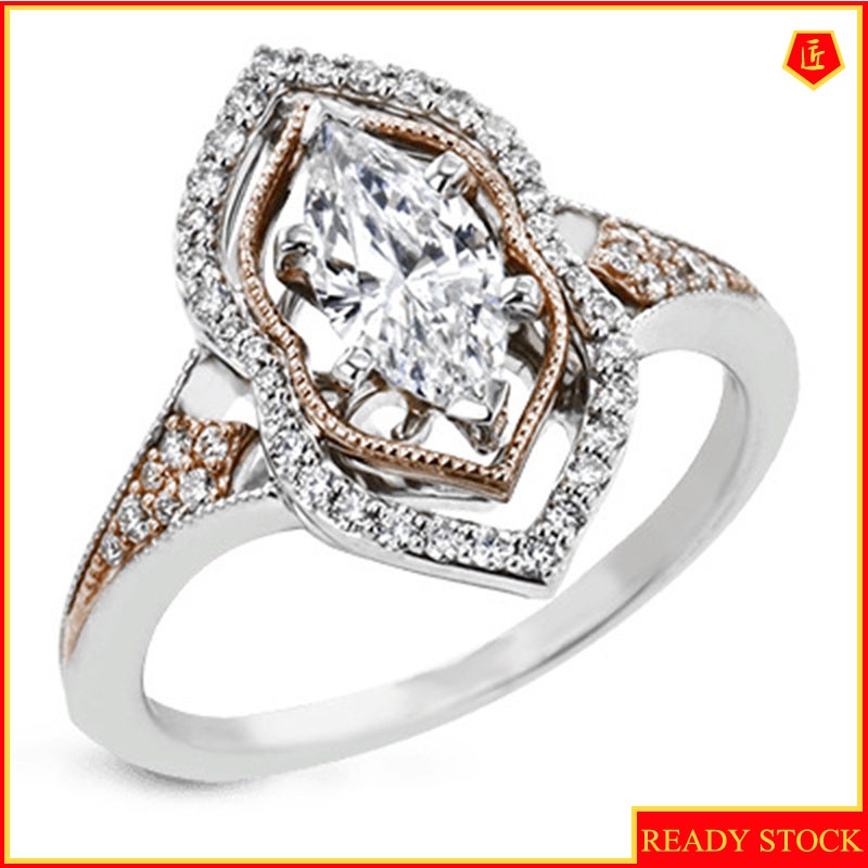 [Ready Stock]Fashion Elegant Inlaid Diamond Two-Tone Ring