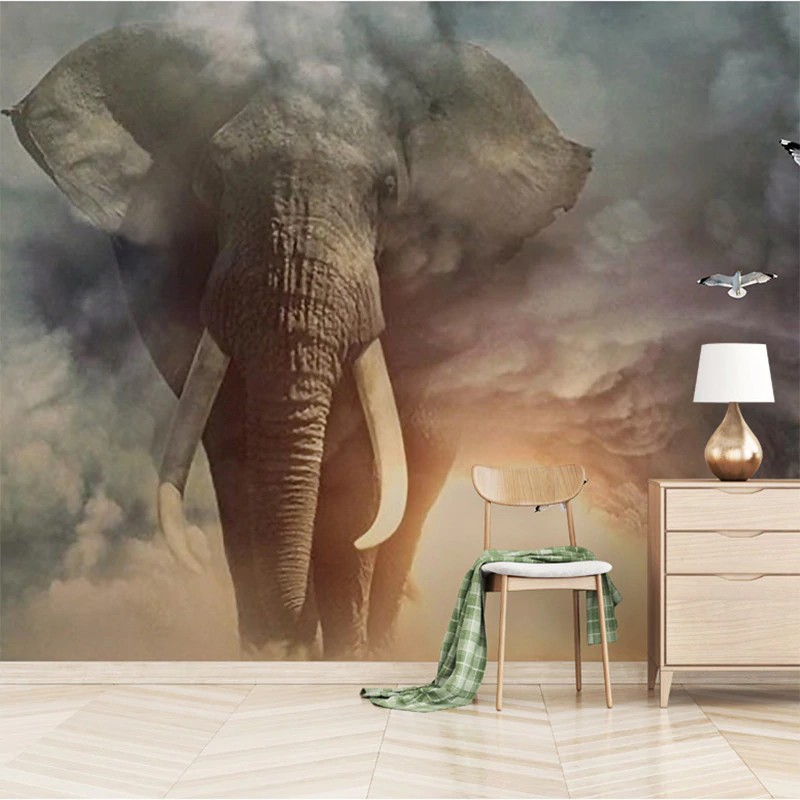 Terlaris 3d Hewan Mural Wallpaper Custom Gajah Kreatif Bukan Tenunan Foto Wallpaper Ruang Tamu Sofa