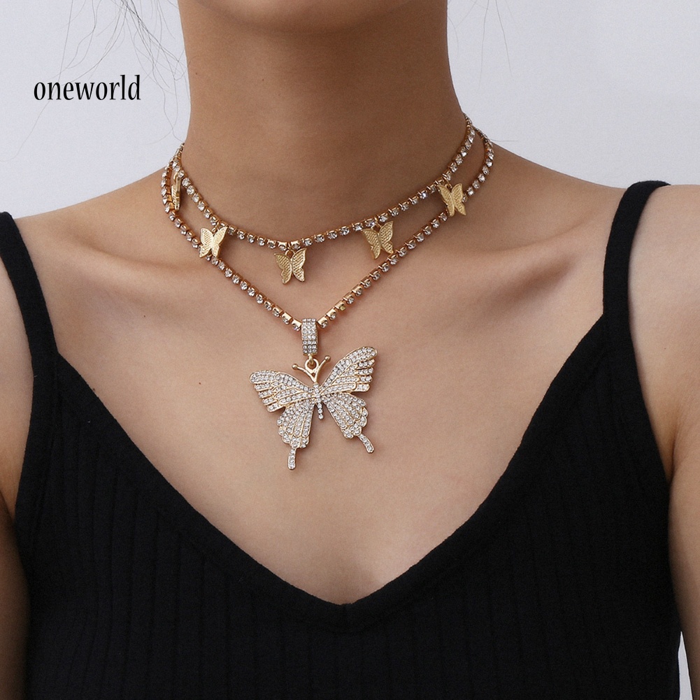 Kalung Bentuk Kupu-Kupu Geometris Aksen Berlian Imitasi Untuk Wanita Butterfly