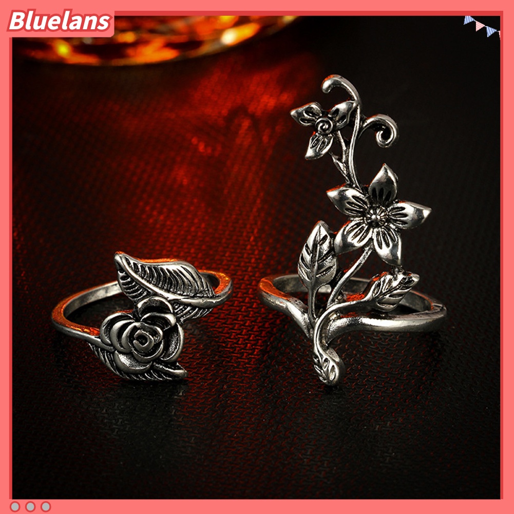 Bluelans Set Cincin Jari Desain Bunga Daun Merambat Gaya Vintage Untuk Wanita