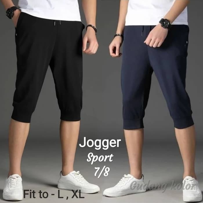 Celana Jogger 7/8 Hitam &amp; Navy Polos Babyterry Celana Training Premium