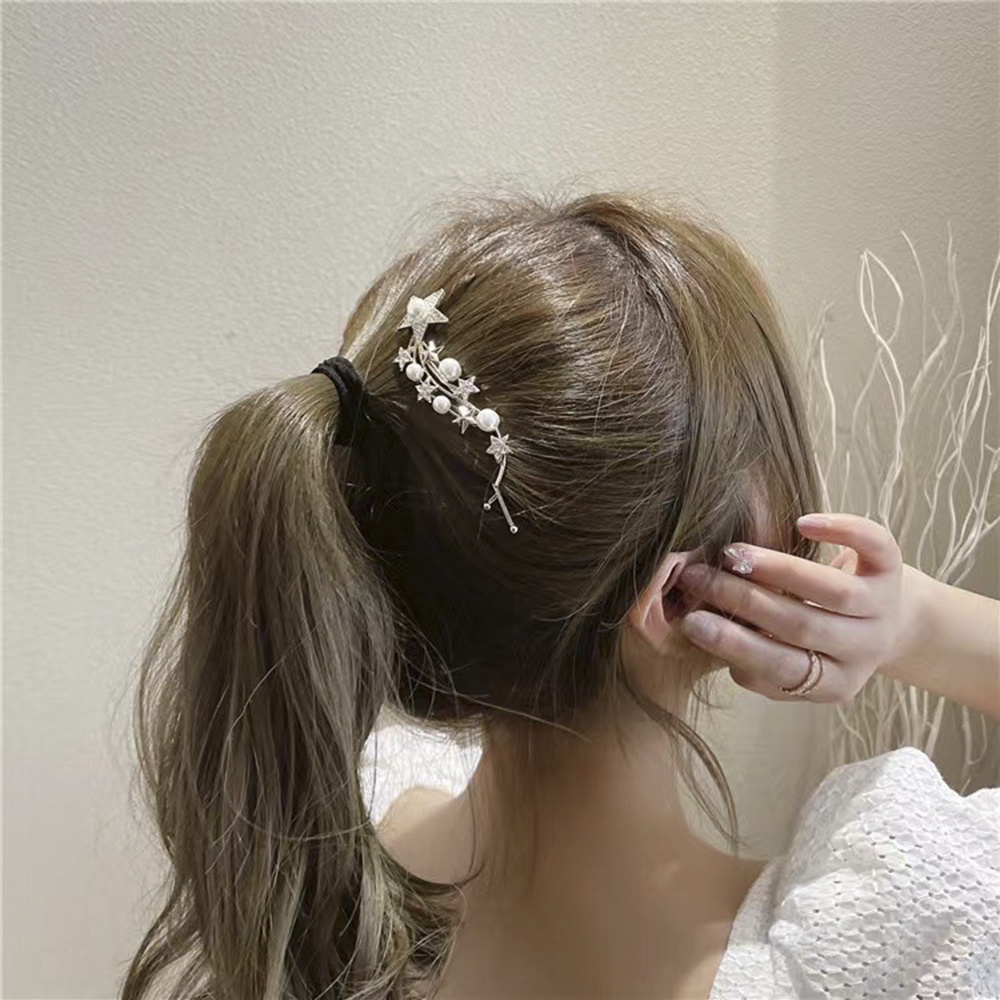 【COD Tangding】Jepit Rambut Bentuk Bintang Aksen Mutiara Untuk Wanita