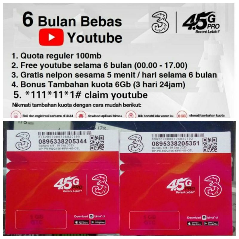 KARTU PERDANA KOUTA TRI UNLIMITED YOUTUBE 6 BULAN
