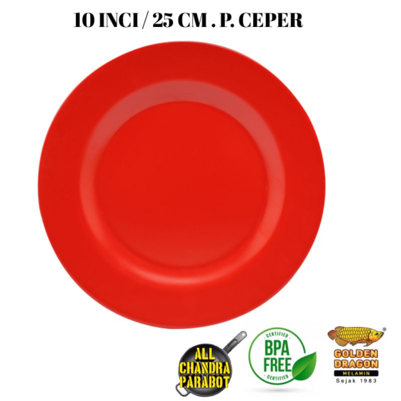 piring ceper melamin 10 inci golden dragon | piring melamin ceper
