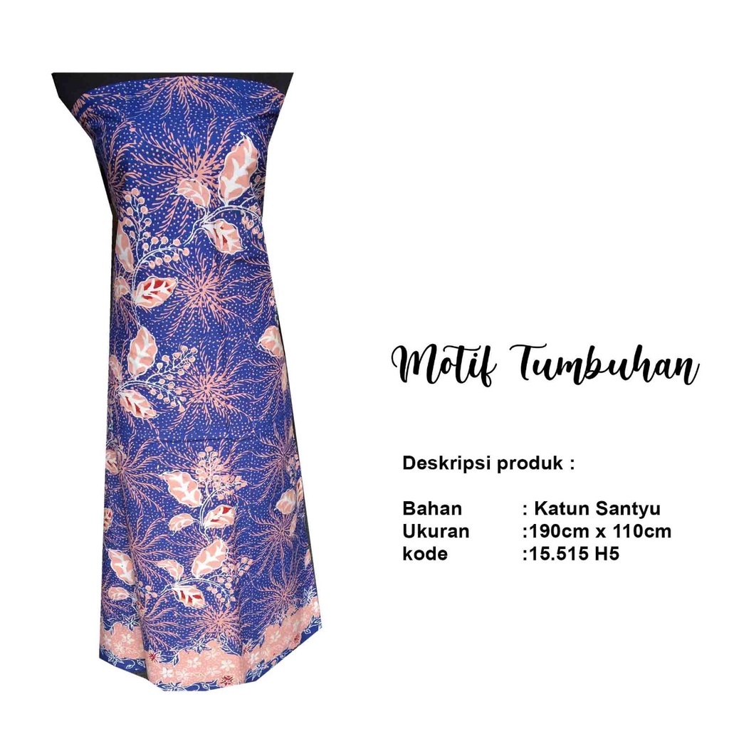 kain batik tulis warna dasar biru motif flora pink salem