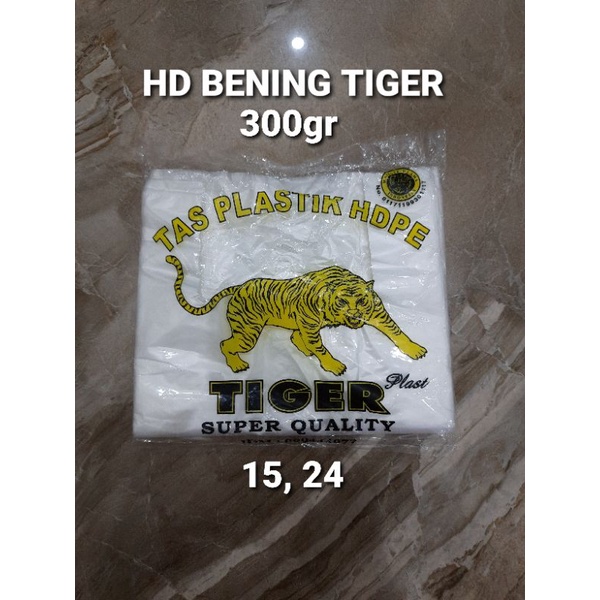 kantong plastik kresek hd putih bening/transparan merk TIGER / KERIS / BUAH / DANIEL uk.15,24cm @300