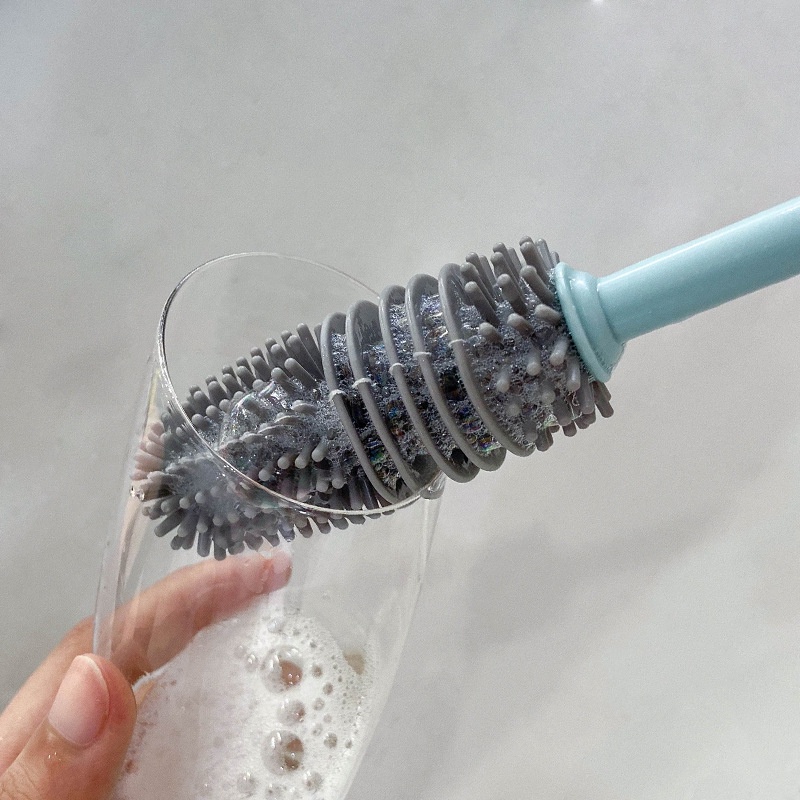 Long Handle Multifunctional TPR Cleaning Bottle Brush/ 360 Silicone Milk Bottle Deep Clean Brushes/Household Kitchen Glass Cup Cleaning Brush