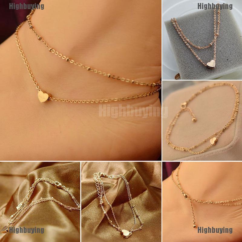 1pc Kalung Rantai Ganda Dengan Liontin Hati Warna Emas