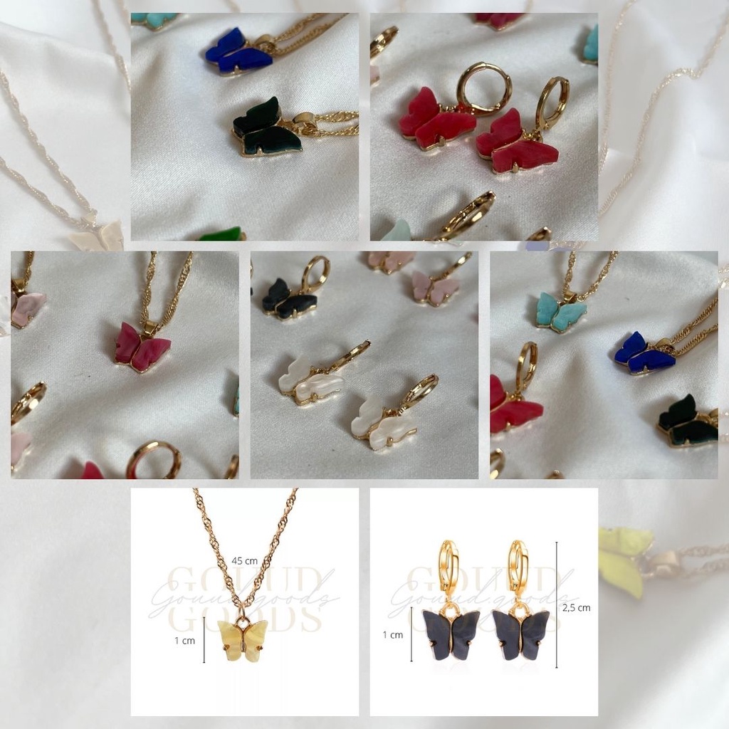 Marble Butterfly Set Necklace Earrings / Set Perhiasan / Aksesoris Wanita / Kalung Kupu / Kalung Wanita Korea / Kalung Aesthetic / Aksesoris Anting Wanita Anting Korea Murah / Fashion Earrings / Anting Kupu