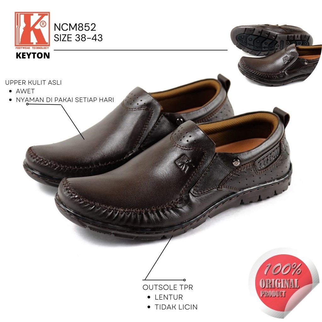 Sepatu Kasual Pria Slip On Loafer Pantofel Kerja Kulit Asli KEYTON NCM852 Original