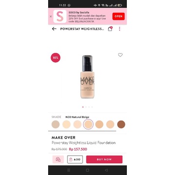 make over powerstay weightless liquid foundation ORI