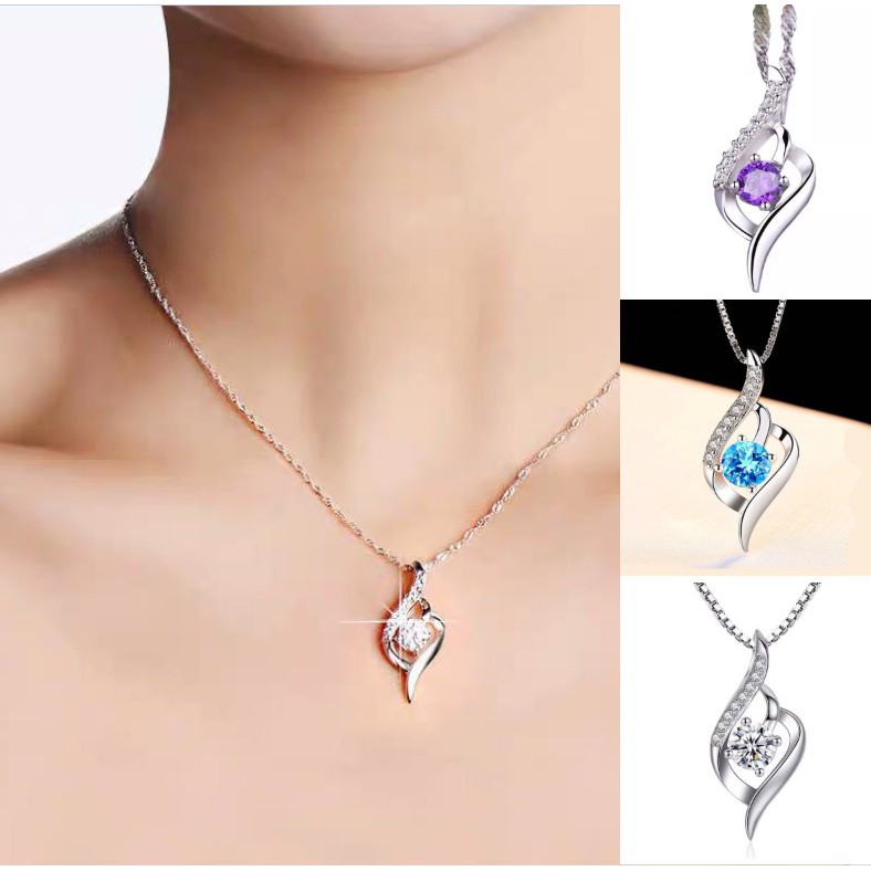 Kalung + Liontin Wanita DIAMOND WING D15 Sterling Silver Perak S925 ANTI KARAT Silver Korea Fashion