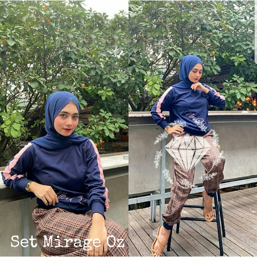 SET MIRAGE SIZE XL mF / SETELAN WANITA HIJAB / PAKAIAN WANITA MUSLIM / SETELAN KOTAK FASHION WANITA