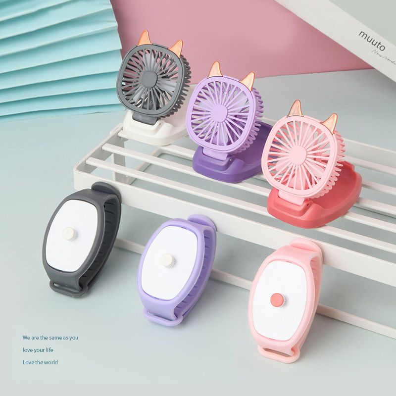 Kipas Jam Tangan Mini Portabel Jam Tangan Lampu RGB Anak-Anak Gaya Kartun Lucu Kipas Mini USB