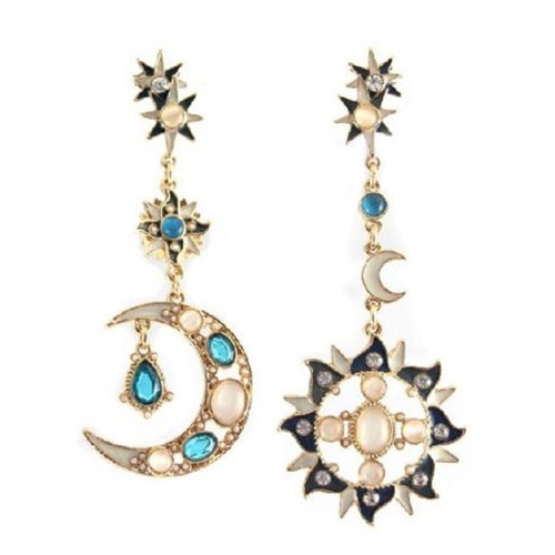 Hu Hu Hu Hu Hu Alat Bantu Pasang Kacamata♡ Anting Stud Dangle Berlian Imitasi Bentuk Bulan Bintang Matahari Gaya Korea Untuk Wanita