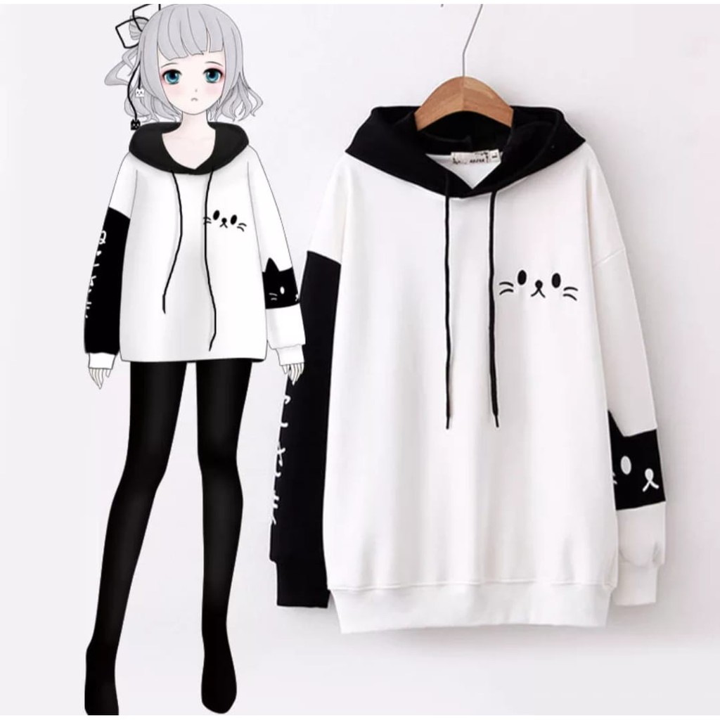 IB SWEATR HOODIE CAT BLACK/WHITE/KOREA/TO FIT XL