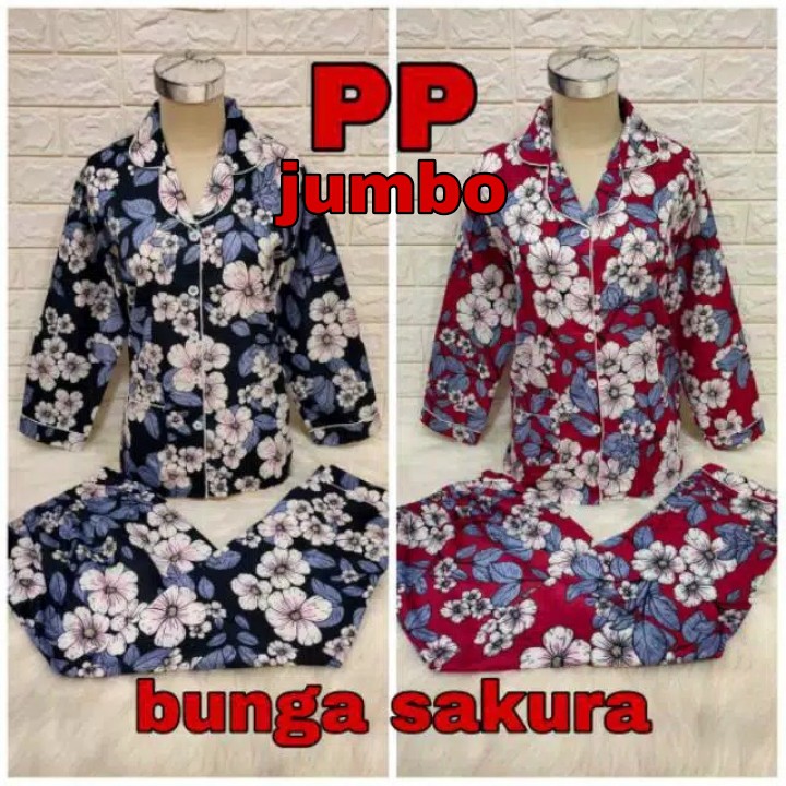 Trijaya . piyama PP jumbo wanita dewasa motif / baju tidur lengan panjang katun eropa