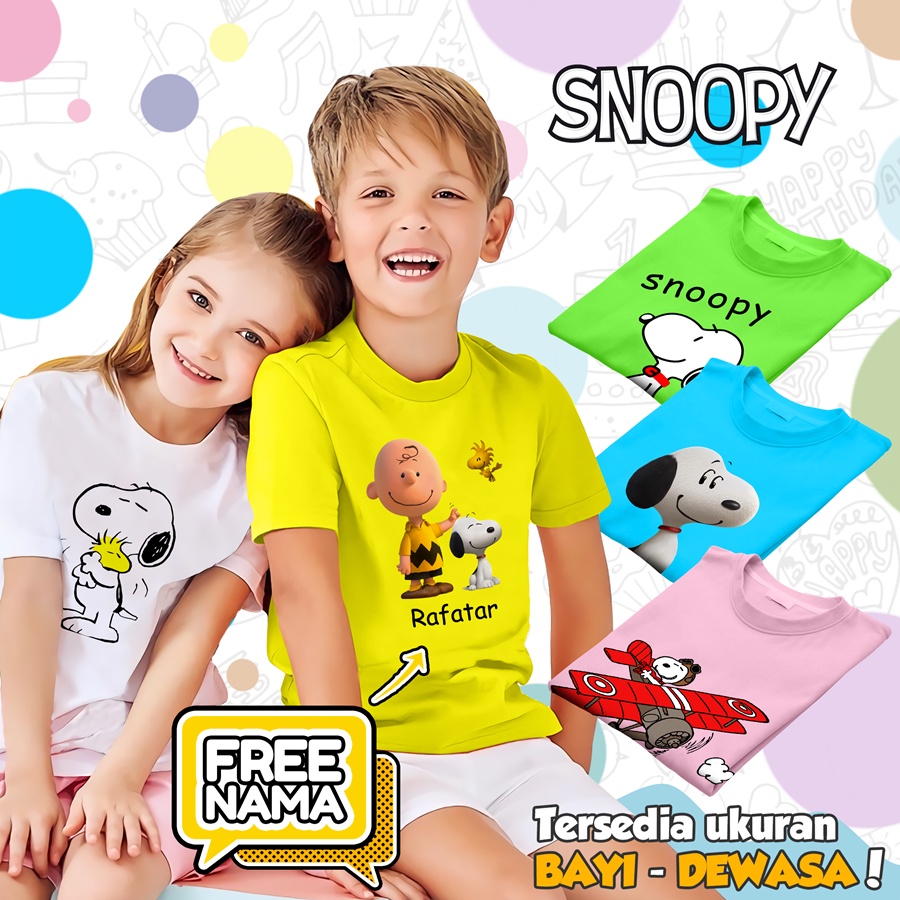 [FREE NAMA!!] Baju Kaos COUPLE  ANAK DAN DEWASA SNOOPY SNOPY BANYAK MOTIF