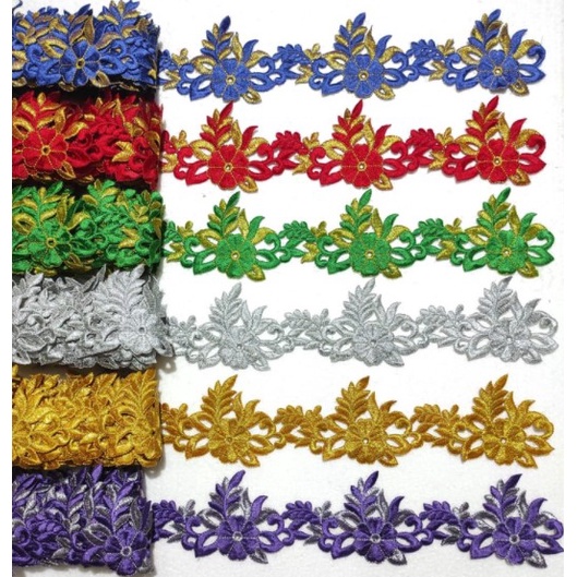 Toko Bekasi Timur Bordir Renda Tasik Roll Santana Merah Putih Gold Marun Silver Biru Fanta Baby Pink