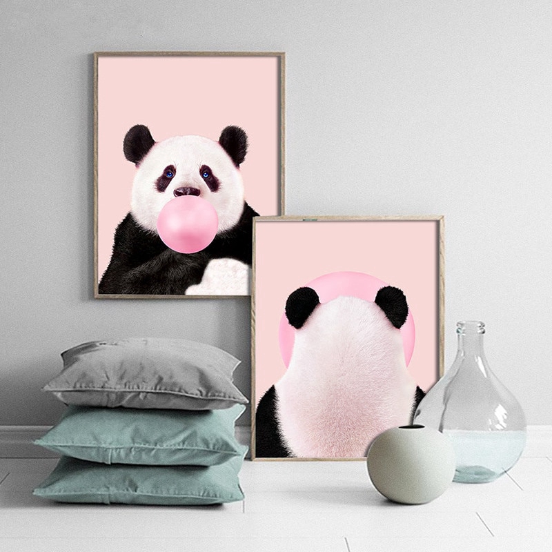 Lukisan Kanvas Desain Panda Lucu Warna Pink Untuk Dekorasi Kamar Anak Shopee Indonesia