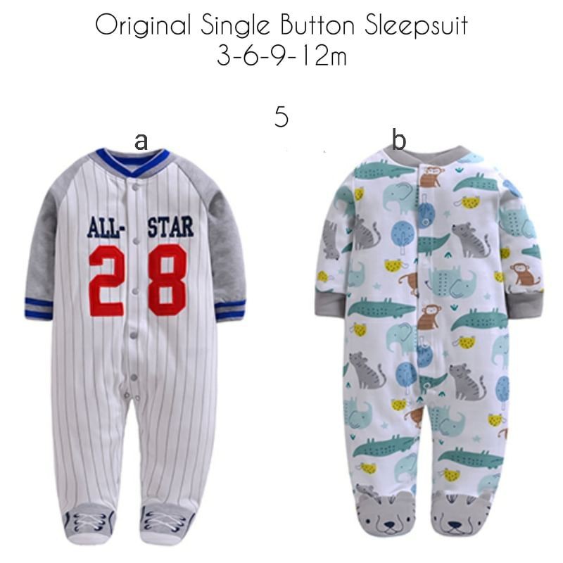 Sleepsuit bayi/ baju tidur piyama bayi terusan/ single button sleepsuit baby