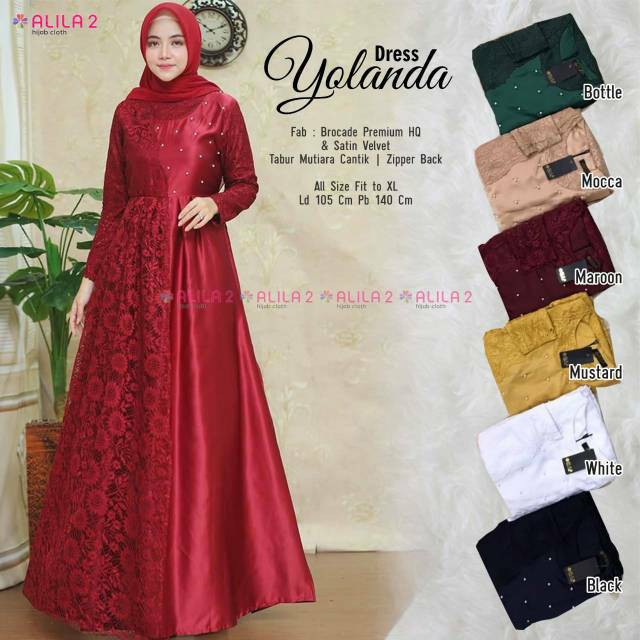 Yolanda Original Alila 2 Gamis Pesta Longdress Maxi Material Satin Velvet Mix Broklat Premium
