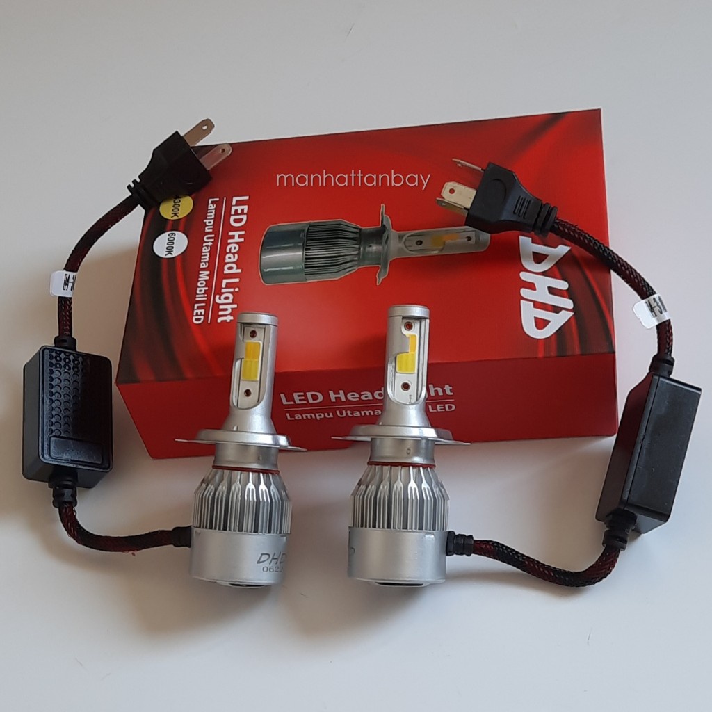 Sepasang (2pcs) Lampu LED 3 Warna DHD Soket H4