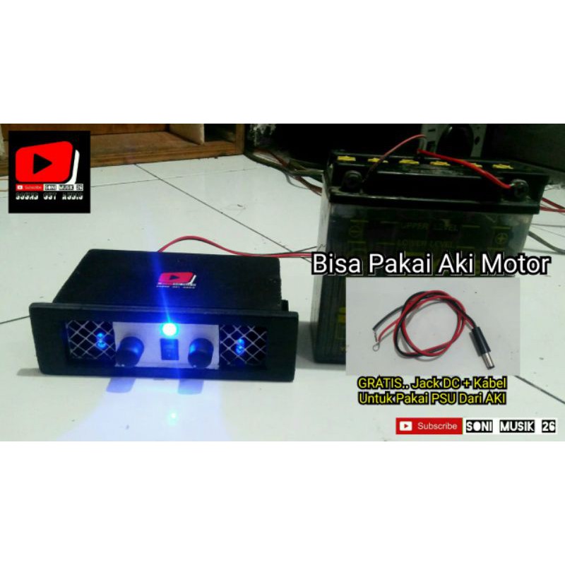 Power amplifier mini stereo 12volt box kayu (Bisa pakai aki)
