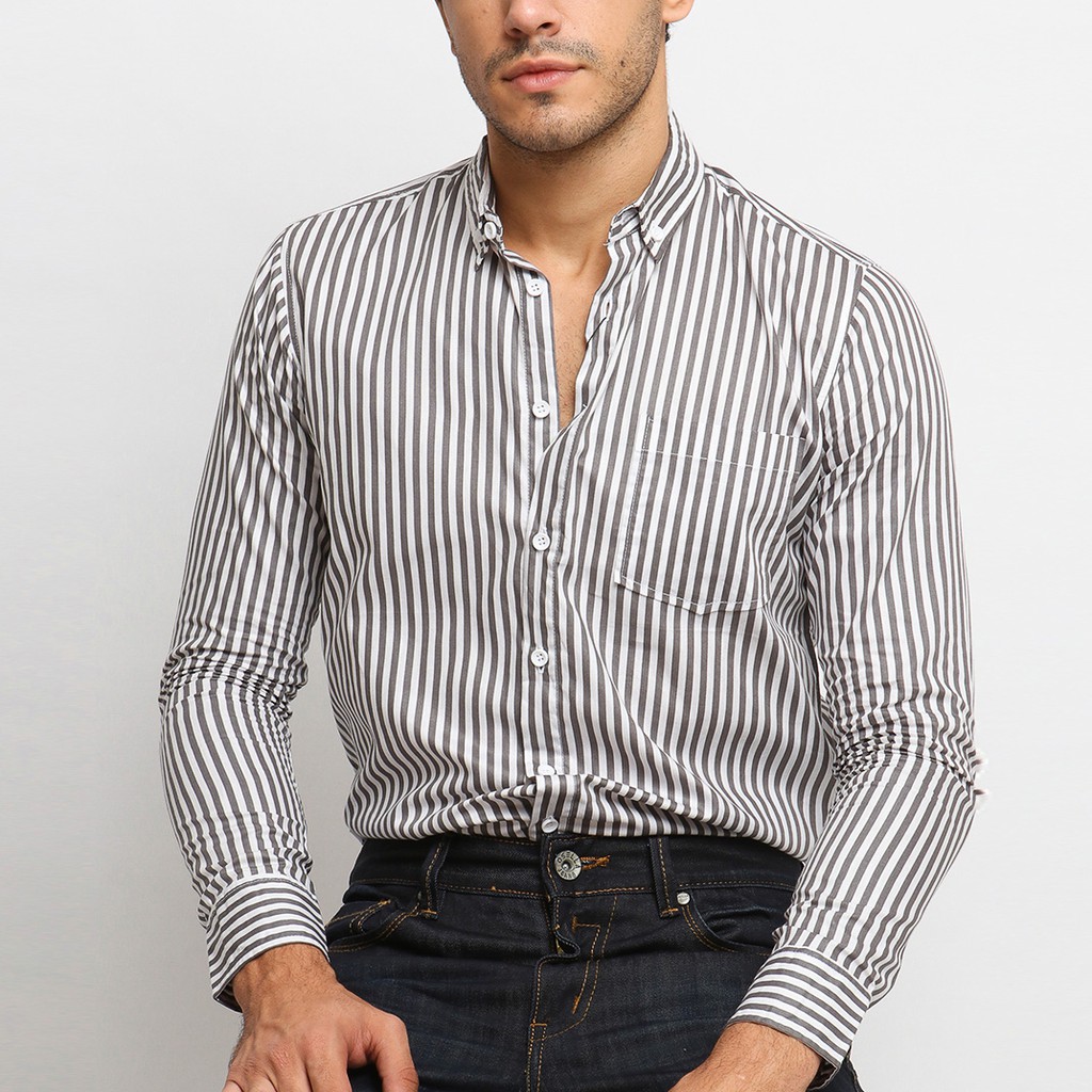 

VENGOZ Kemeja Pria Slim Fit - Toby Grey Stripe Shirt