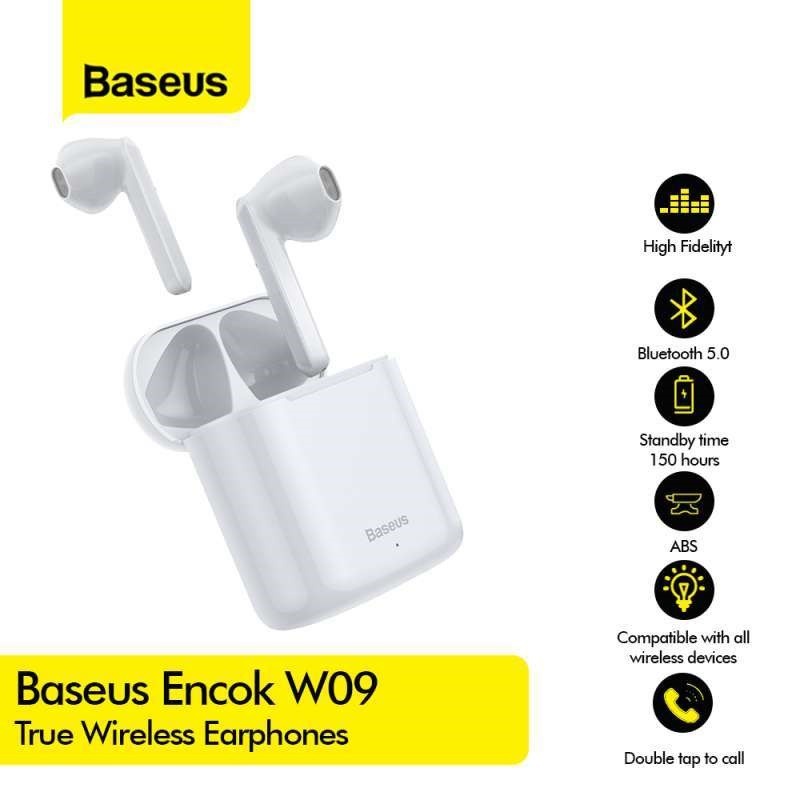 BASEUS ORIGINAL Encok W09 TWS Earphone Wireless Bluetooth V5.0 Waterproof Headset Handsfree Earbuds