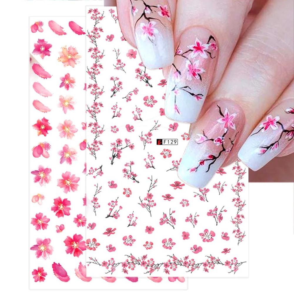 Preva Stiker Nail Art Dekorasi Nail Art Musim Panas Sliders Desain Bunga Sederhana Pink