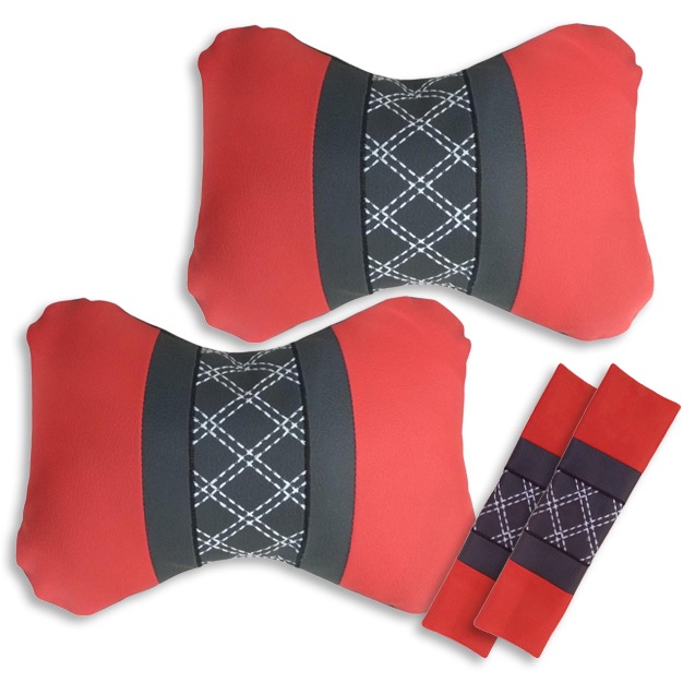 Satu set Bantal Mobil Kulit Headrest Seatbelt