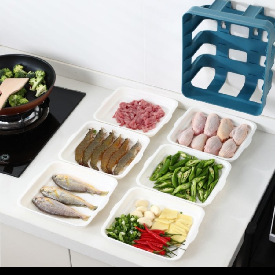 Rak dapur susun 6 tempel dinding tray sayur bahan masak makanan korea rak masakan prepare food rack