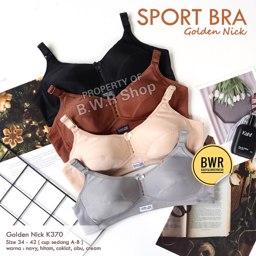 BH Golden Nick K370 / Bra Sport Wanita Rayon Poyester Cup Sedang A-B Tanpa Kawat Kait 2 | Bwr