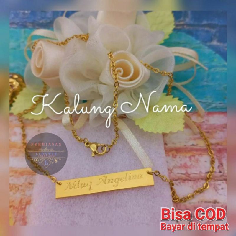 KALUNG PERSEGI CUSTOM UKIR NAMA LAPIS EMAS 24K | ANTI KARAT DAN ANTI LUNTUR