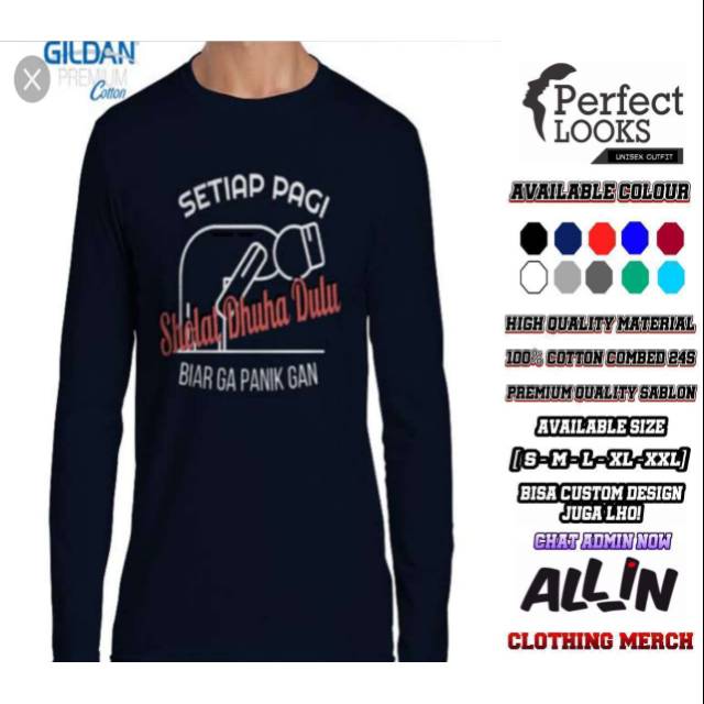 KAOS DAKWAH ISLAMI DHUHA SETIAP PAGI SHOLAT DHUHA DULU BIAR GAK PANIK BAJU PRIA LENGAN PANJANG