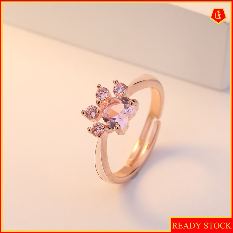 [Ready Stock]Fashion Elegant Rose Gold Pink Diamond Footprints Ring