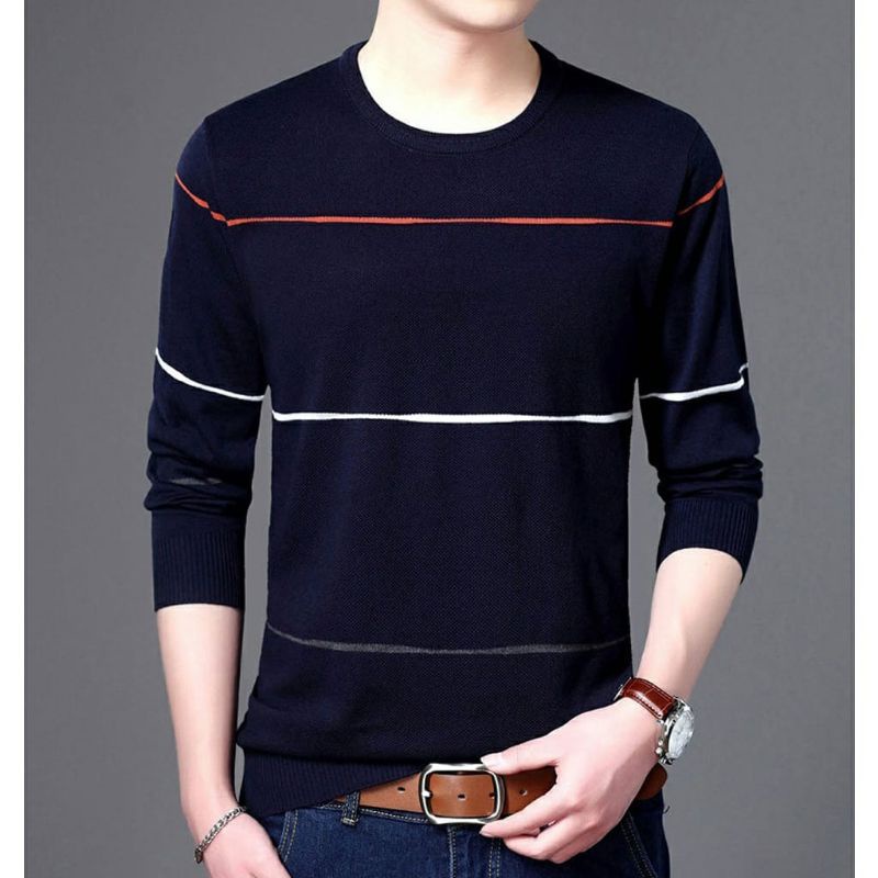 Sweater Pullover Strip Atasan Pria Rajut 12 get