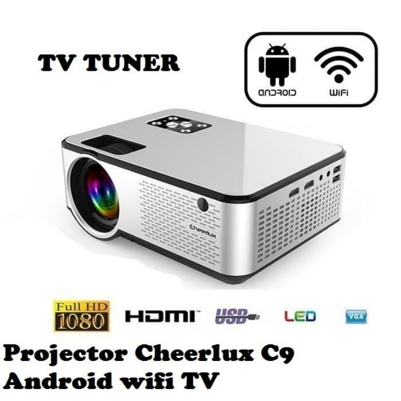 Cheerlux C9 Android Wifi Smart Proyektor 2800 Lumens with TV Tunner