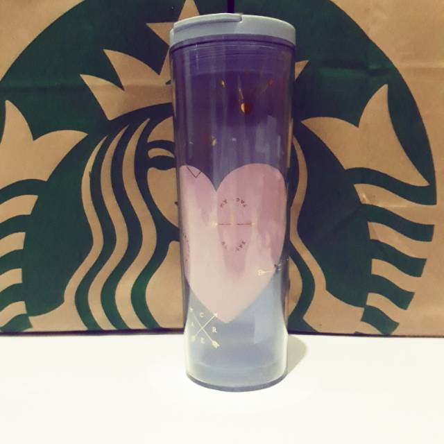 Starbucks Tumbler Acrylic Grande - Purple with Pink Heart