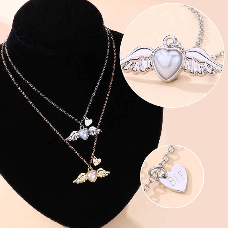 2pcs / Set Kalung Rantai Choker Desain Sayap Malaikat Aksen Berlian Imitasi Untuk Wanita