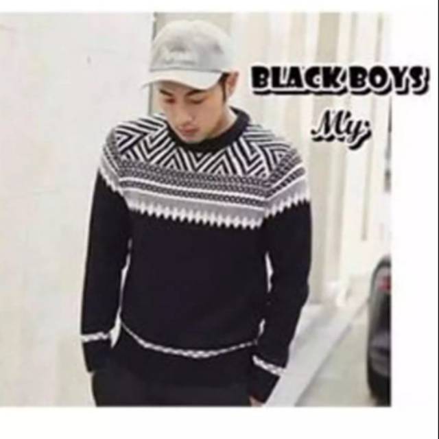 SWEATER PRIA Rajut BLACK BOY TRIBALS MOTIF KEREN