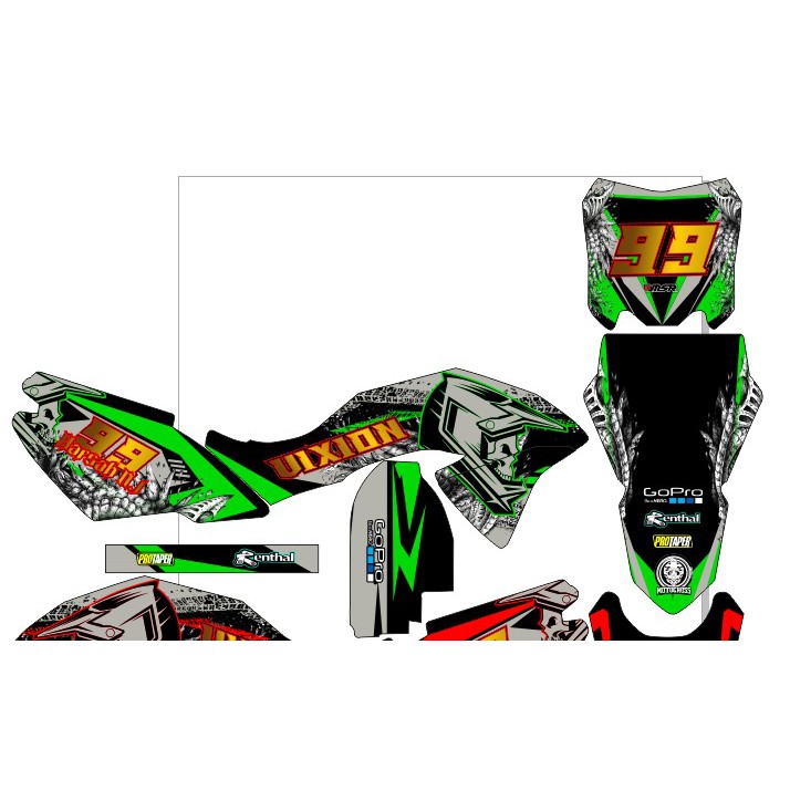 decal klx dtracker bf g hitam hijau tengkorak