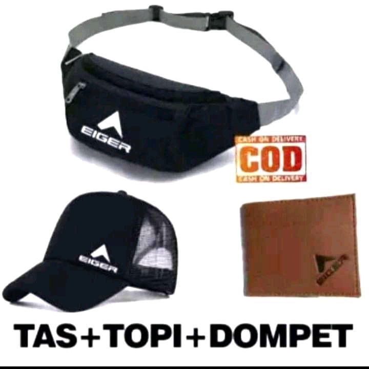 PAKET tas slempang pria dompet + topi bordir