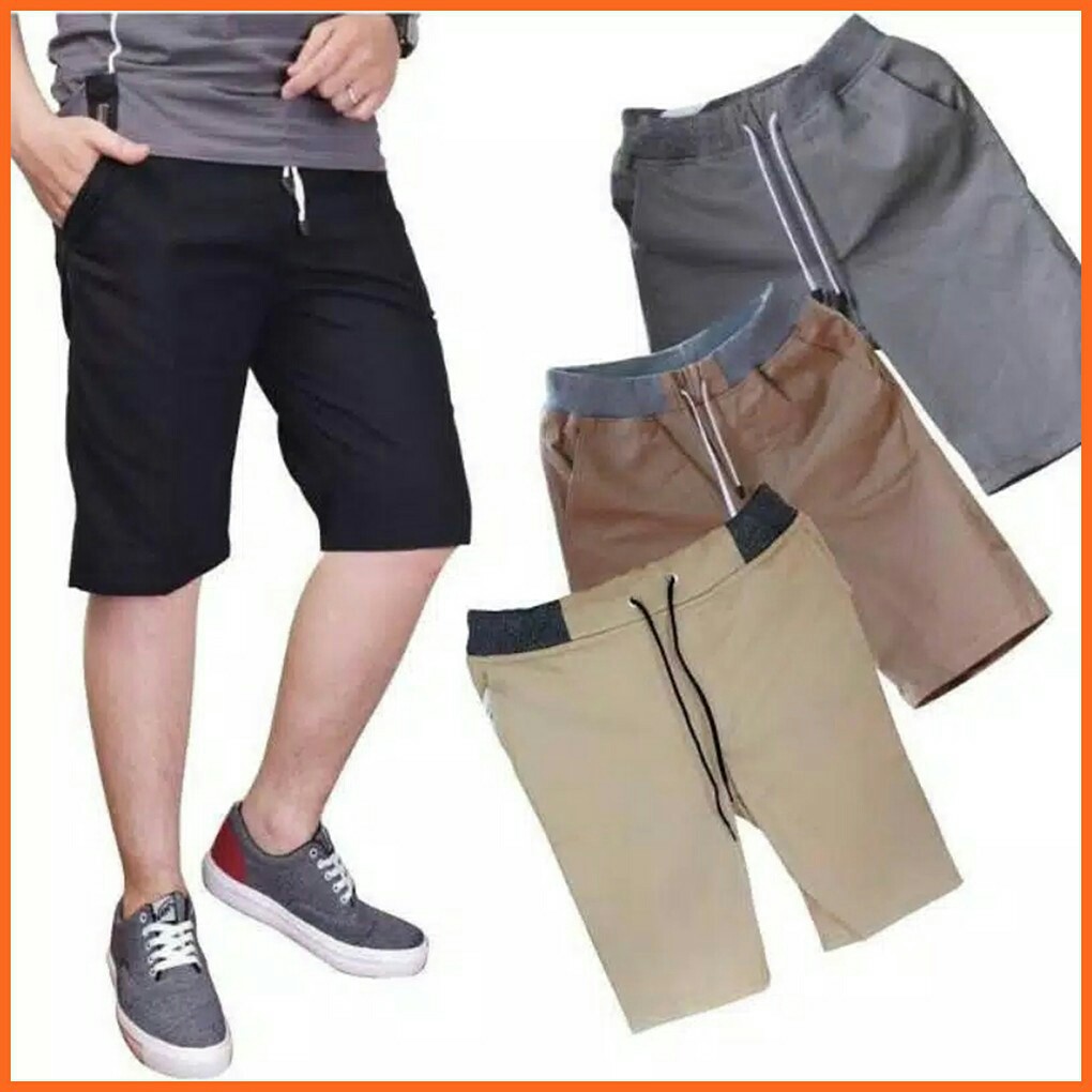 Celana Chino Pendek Pria mick pinggang karet rip katun twill krem coklat surfing