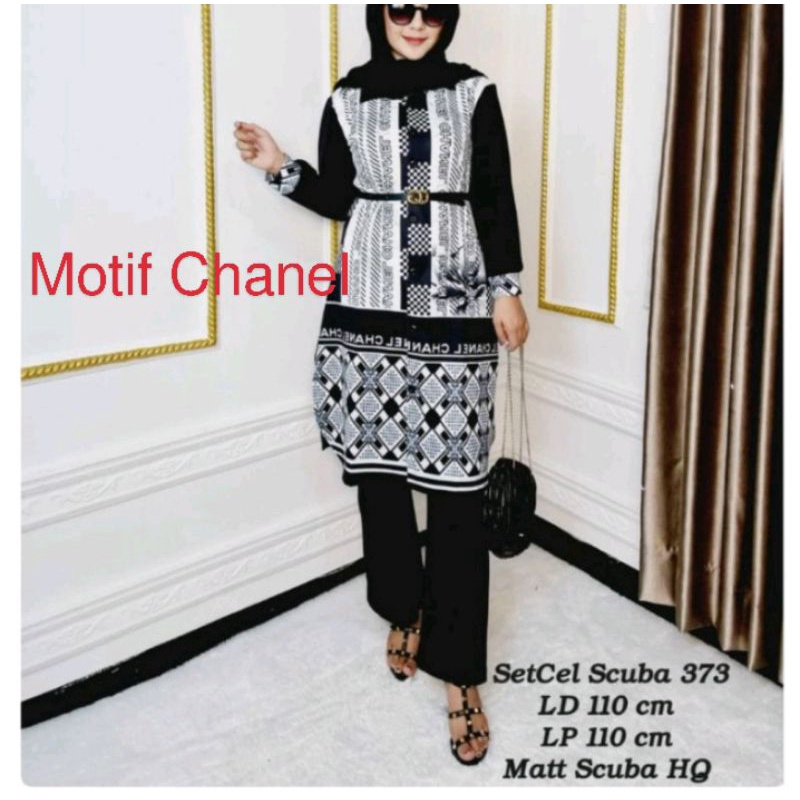 Setelan Long Tunik Bahan Scuba Import Premium