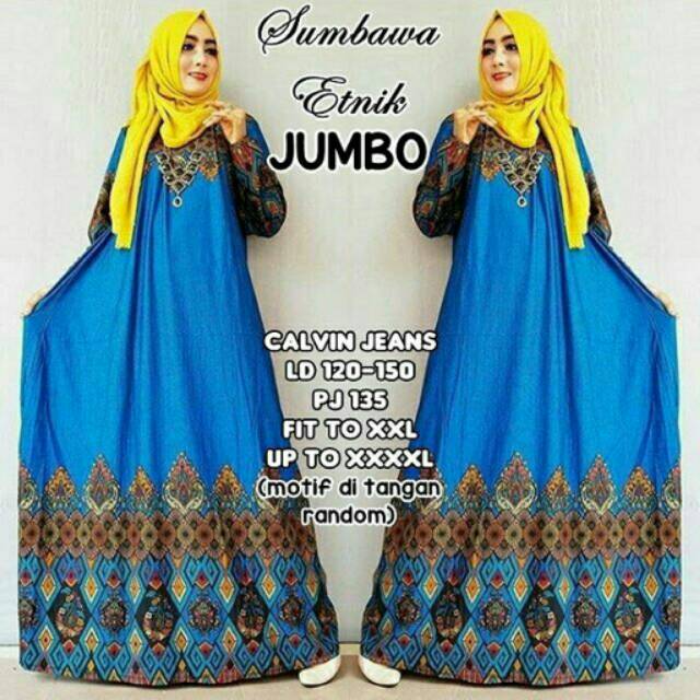 Gamis/Dress Wanita Muslim Cantik Murah Jumbo Size Calvin Jeans Sumbawa Etnik Maxi