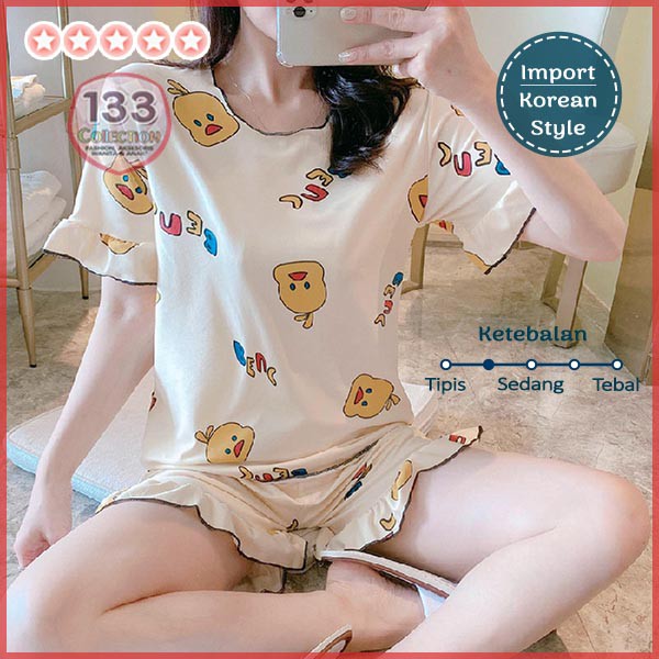 Baju Tidur Neci Keriwil Import Rumbai 居家服 | Setelan Piyama HP Hotpants Gelombang-Duck